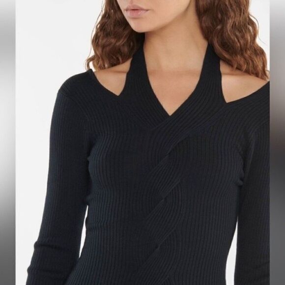 NWT Simkhai Alejandra Knit Mini Black Sweater Dress Twisted Cable Fitted Size XS - Picture 8 of 14